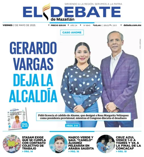 Portada de El Debate de Mazatlan del viernes, 2 de mayo de 2025