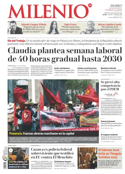 Portada de Milenio Edo de Mexico del viernes, 2 de mayo de 2025