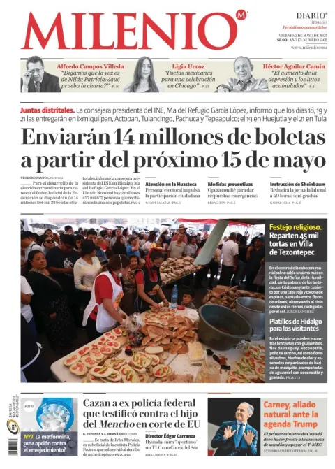 Portada de Milenio Hidalgo del viernes, 2 de mayo de 2025