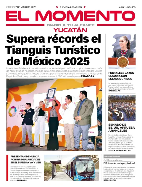 Portada de El Momento Yucatan del viernes, 2 de mayo de 2025