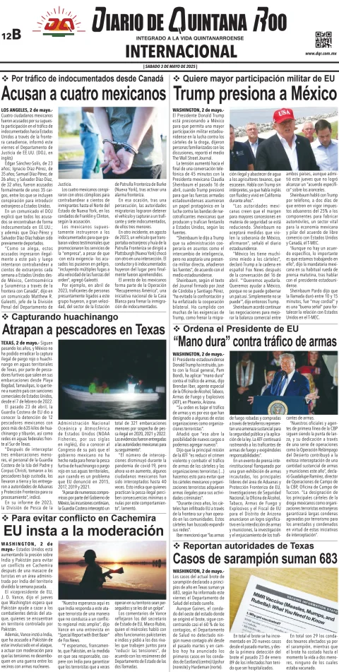 Portada de Diario de Quintana Roo (contra Portada)