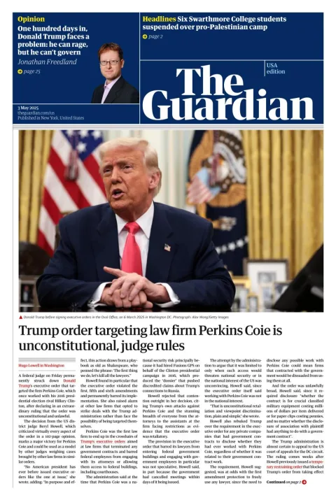 Portada de The Guardian (usa)