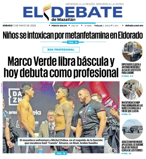 Portada de El Debate de Mazatlan del sábado, 3 de mayo de 2025
