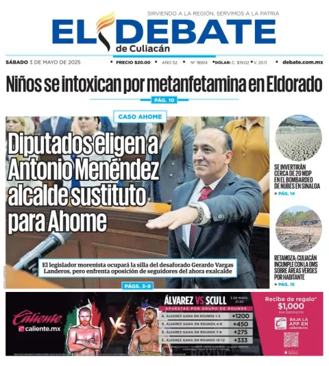 Portada de El Debate de Culiacan del sábado, 3 de mayo de 2025