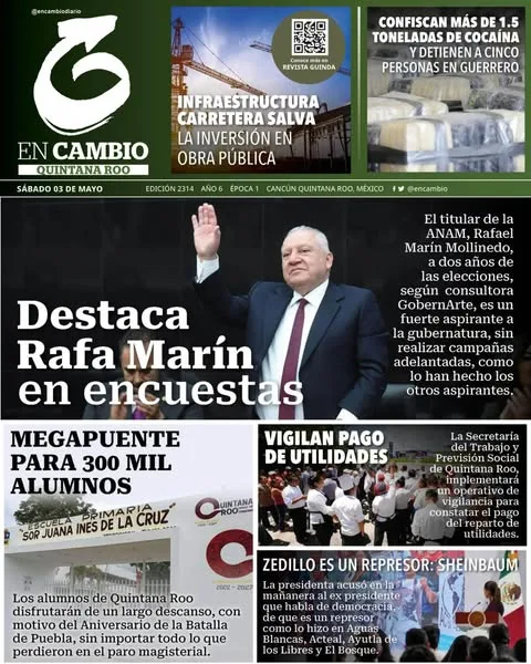 Portada de En Cambio - Quintana Roo (portada) del sábado, 3 de mayo de 2025