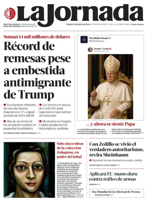 Portada de La Jornada del sábado, 3 de mayo de 2025
