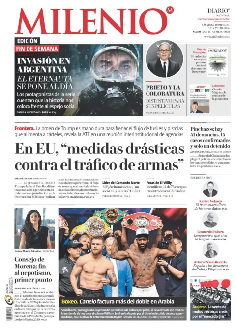 Portada de Milenio del sábado, 3 de mayo de 2025