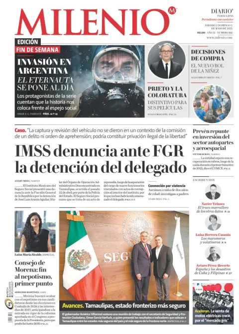 Portada de Milenio Tamaulipas del sábado, 3 de mayo de 2025
