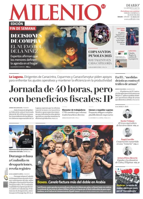 Portada de Milenio Laguna del sábado, 3 de mayo de 2025