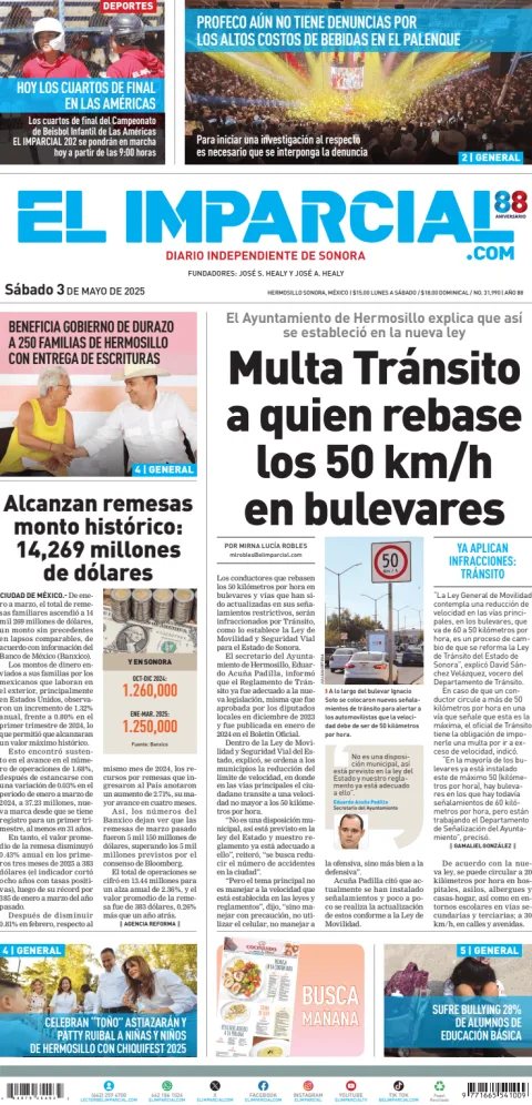 Portada de El Imparcial del sábado, 3 de mayo de 2025