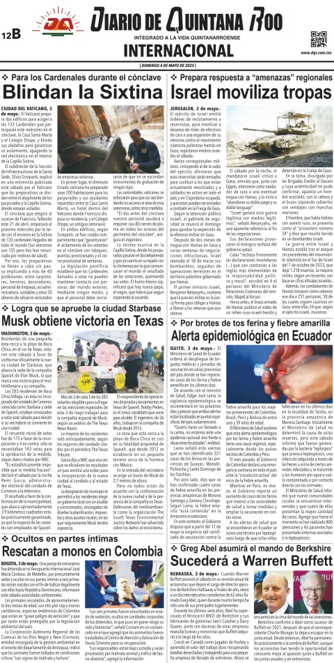 Portada de Diario de Quintana Roo (contra Portada) del domingo, 4 de mayo de 2025