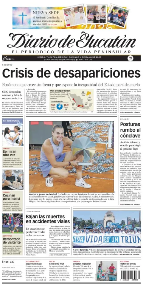 Portada de Diario de Yucatán del domingo, 4 de mayo de 2025