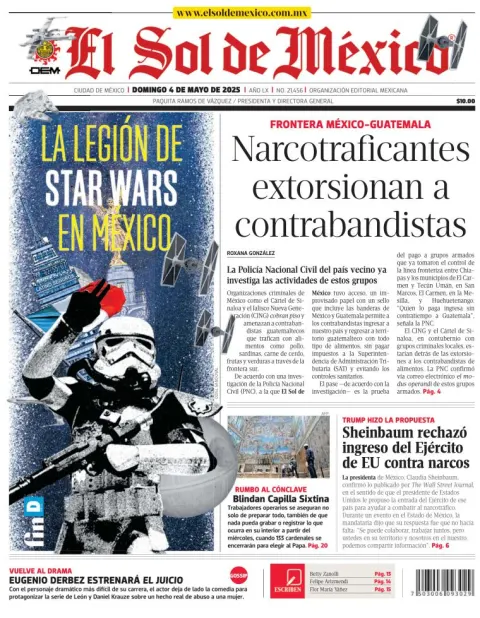 Portada de El Sol de Mexico del domingo, 4 de mayo de 2025