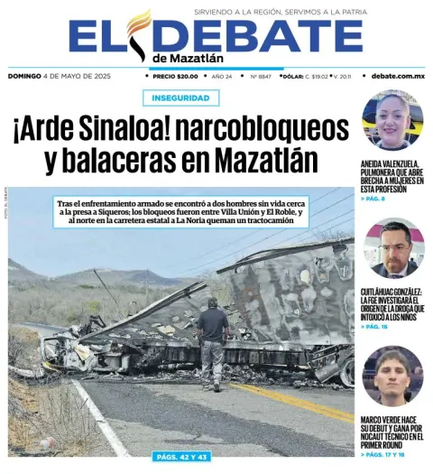 Portada de El Debate de Mazatlan del domingo, 4 de mayo de 2025