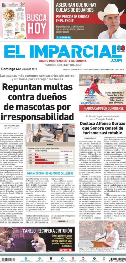Portada de El Imparcial del domingo, 4 de mayo de 2025