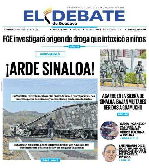Portada de El Debate de Guasave del domingo, 4 de mayo de 2025