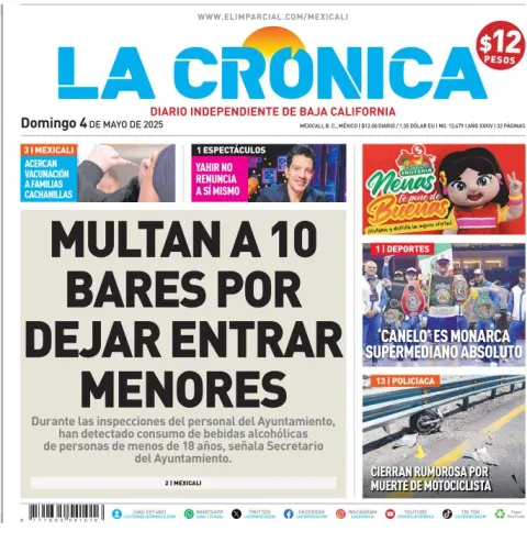 Portada de La Cronica del domingo, 4 de mayo de 2025