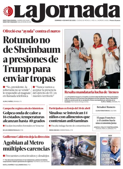 Portada de La Jornada del domingo, 4 de mayo de 2025