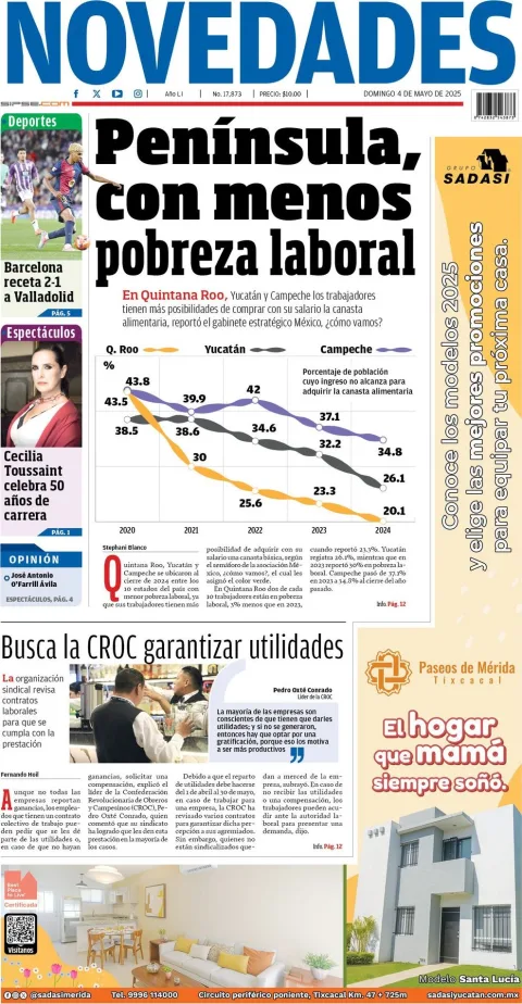 Portada de Novedades Quintana Roo del domingo, 4 de mayo de 2025
