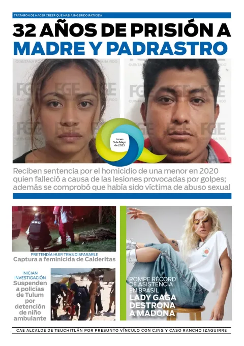 Portada de El Quintana Roo (contraportada) del lunes, 5 de mayo de 2025