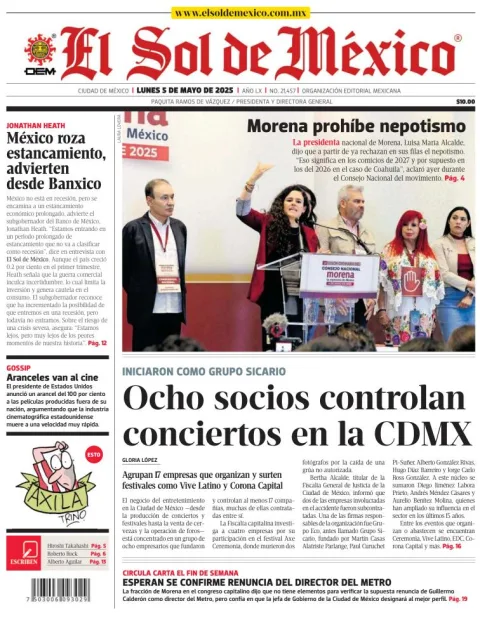 Portada de El Sol de Mexico del lunes, 5 de mayo de 2025