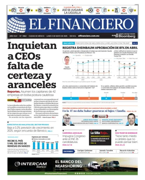 Portada de El Financiero del lunes, 5 de mayo de 2025