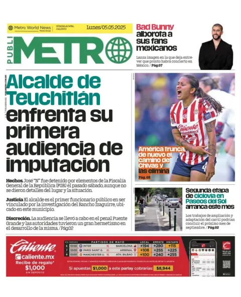 Portada de Publimetro Guadalajara del lunes, 5 de mayo de 2025