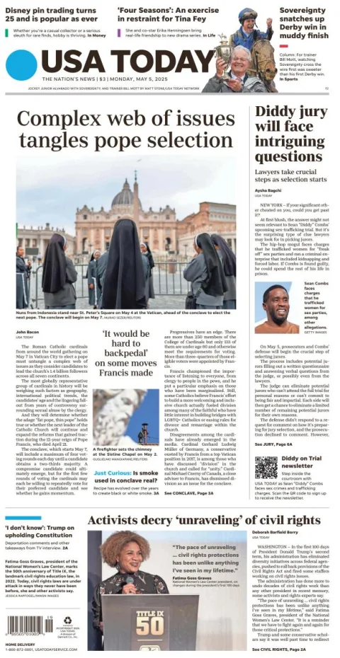 Portada de Usa Today del lunes, 5 de mayo de 2025
