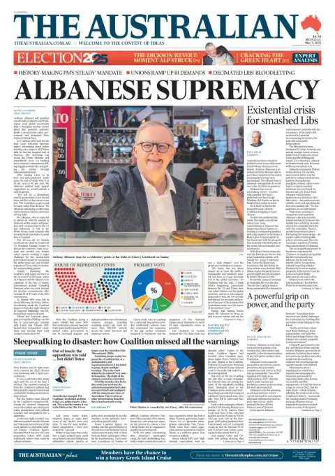 Portada de The Australian del lunes, 5 de mayo de 2025