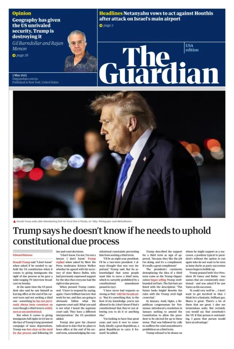 Portada de The Guardian (usa) del lunes, 5 de mayo de 2025