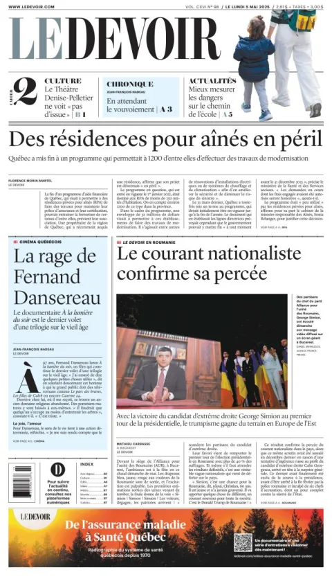 Portada de Le Devoir del lunes, 5 de mayo de 2025