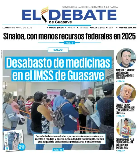 Portada de El Debate de Guasave del lunes, 5 de mayo de 2025