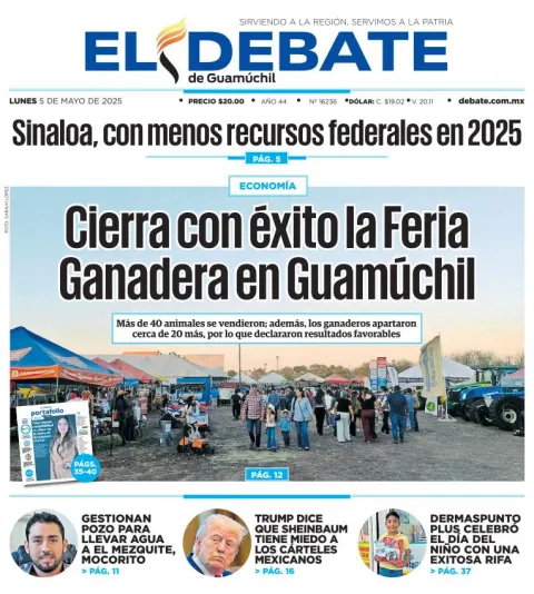 Portada de El Debate de Guamuchil del lunes, 5 de mayo de 2025