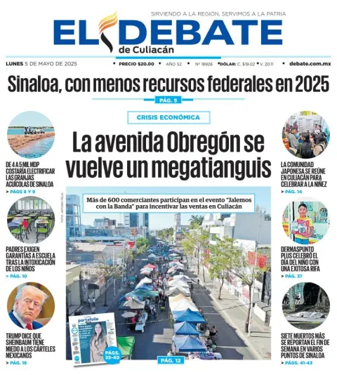 Portada de El Debate de Culiacan del lunes, 5 de mayo de 2025