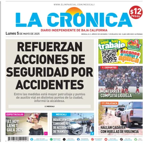 Portada de La Cronica del lunes, 5 de mayo de 2025