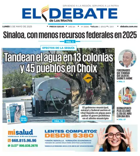 Portada de El Debate de los Mochis del lunes, 5 de mayo de 2025