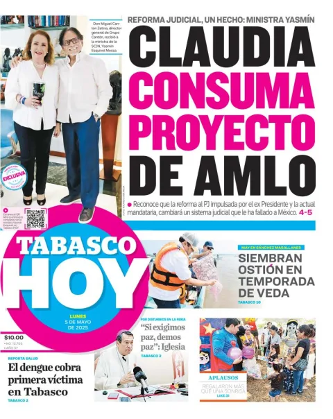 Portada de Tabasco Hoy del lunes, 5 de mayo de 2025
