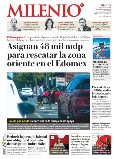 Portada de Milenio Edo de Mexico del lunes, 5 de mayo de 2025