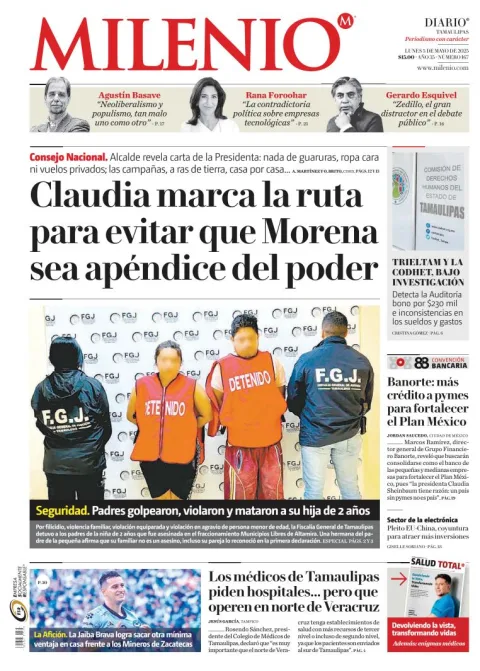 Portada de Milenio Tamaulipas del lunes, 5 de mayo de 2025
