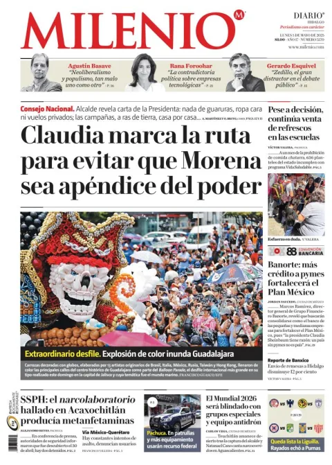 Portada de Milenio Hidalgo del lunes, 5 de mayo de 2025