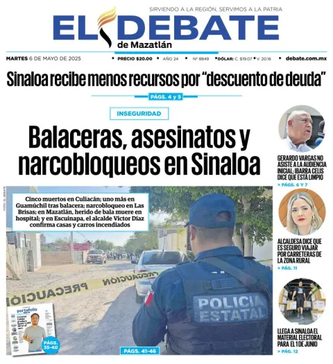 Portada de El Debate de Mazatlan del martes, 6 de mayo de 2025
