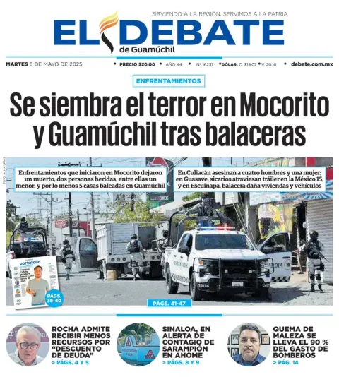 Portada de El Debate de Guamuchil del martes, 6 de mayo de 2025