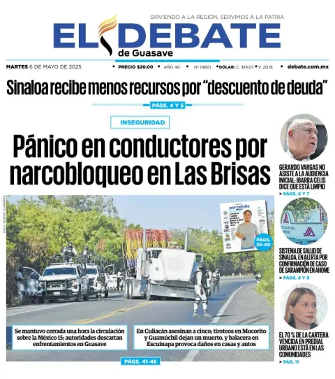 Portada de El Debate de Guasave del martes, 6 de mayo de 2025