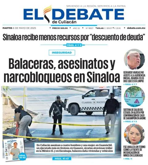 Portada de El Debate de Culiacan del martes, 6 de mayo de 2025