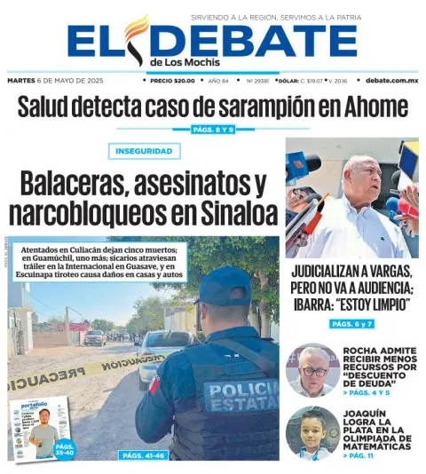 Portada de El Debate de los Mochis del martes, 6 de mayo de 2025