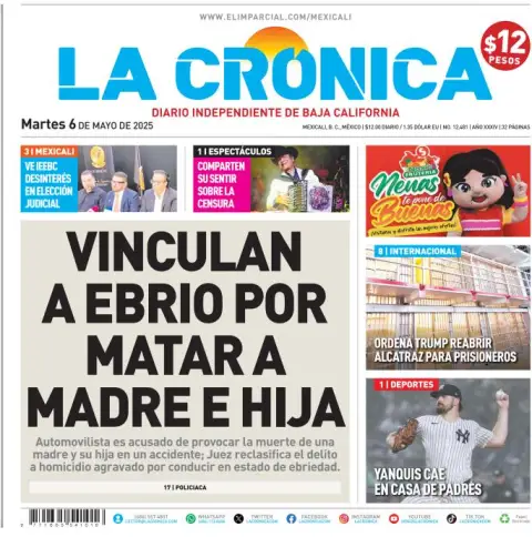 Portada de La Cronica del martes, 6 de mayo de 2025