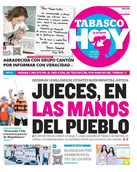 Portada de Tabasco Hoy del martes, 6 de mayo de 2025