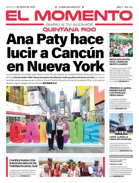 Portada de El Momento Quintana Roo del martes, 6 de mayo de 2025