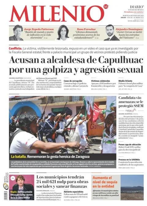 Portada de Milenio Edo de Mexico del martes, 6 de mayo de 2025