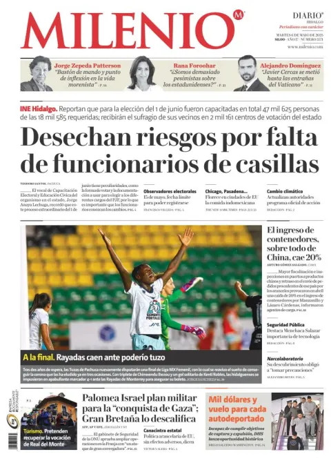 Portada de Milenio Hidalgo del martes, 6 de mayo de 2025